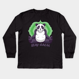 Funny panda meditation cute graphic, Lovely yoga fitness workout gym training cartoon, Men Women Kids Long Sleeve T-Shirt